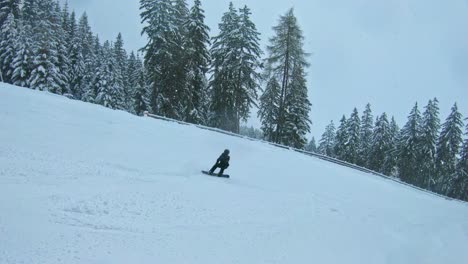 Un-Adolescente-Haciendo-Snowboard-Cuesta-Abajo-En-El-Paraíso-De-La-Nieve