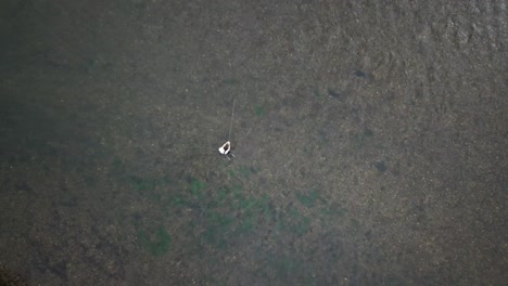 Absenken-Einer-Drohne-Aus-Der-Vogelperspektive-über-Einem-Mann-Fliegenfischen-Im-Fluss-Provo-In-Den-Bergen-Von-Utah