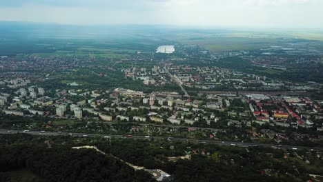 Flying-towards-Tatabánya-city-and-highway-in-Hungary