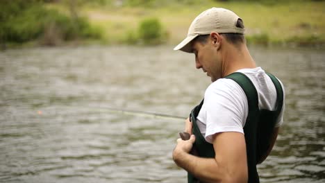 Shot-of-a-male-fisherman-wearing-waders-while-Fly-Fishing-2