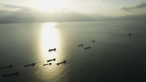 A-busy-maritime-shipping-lane-in-Vietnam,-as-seen-from-the-sky