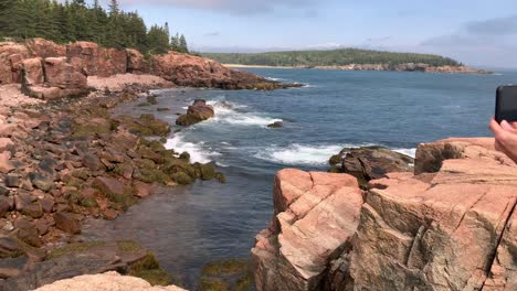 4K-Lady-takes-selfie-photo-along-Maine's-Beautiful-Coastline