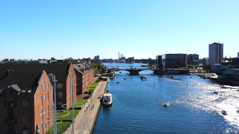 Aerial-Beautiful-Sunny-Day-In-Copenhagen,-Establishing-Shot,-Happiest-Country-On-Earth