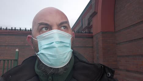 Male-security-guard-wearing-protective-corona-virus-medical-PPE-mask-closeup