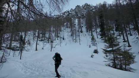 Tratando-De-Caminar-En-La-Nieve-Profunda-Y-Hundiéndose-A-Través-De-La-Capa-Superior-De-Nieve