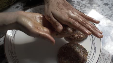 Muslim-Woman-Making-Kebab-Patty-Using-Mince-Meat