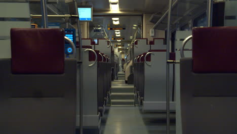 Interior-view-of-an-empty-metro-train-in-Helsinki,-Finland