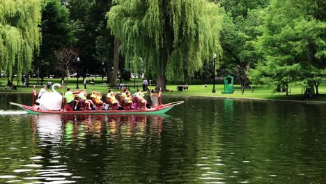 Boston-Swan-Boat-passing-by-at-the-Bostons-Public-Garden-Pond