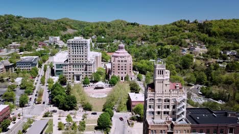 Aerial-Asheville-City-Hall-and-Bunbombe-County-Courthouse-in-Asheville-NC,-Asheville-North-Carolina