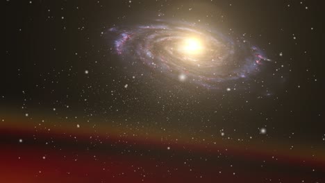 A-galaxy-moving-above-an-atmosphere-with-a-bright-light-in-the-middle,-the-universe