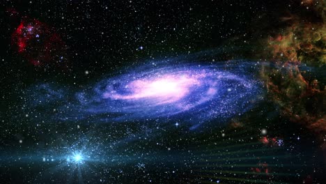 Galaxias-Y-Nubes-De-Nebulosas-Rojas-Y-Una-Estrella-Brillante,-El-Universo