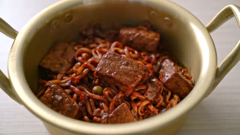 Jjapaguri-or-Chapaguri,-Korean-Black-Beans-Spicy-Noodles-with-Beef---Korean-food-style