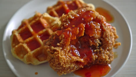 Homemade-fried-chicken-waffle-with-honey-or-maple-syrup