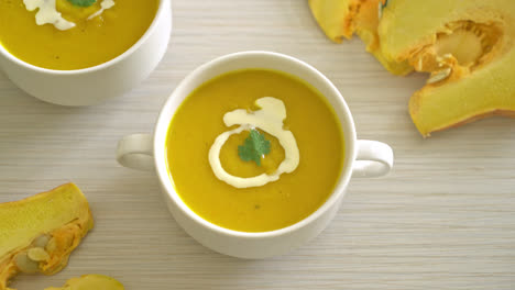 Pumpkin-soup-in-white-bowl---Vegetarian-and-vegan-food-style