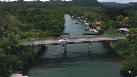 Drone-footage-of-a-bridge-in-Suva,-Fiji