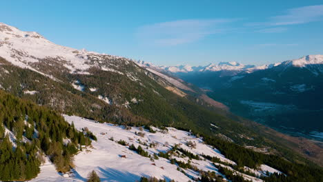 Exquisite-Scenery-Of-Upper-Rhone-Valley-From-Snowy-Ski-Resort-Of-Crans-Montana-In-Valais,-Switzerland