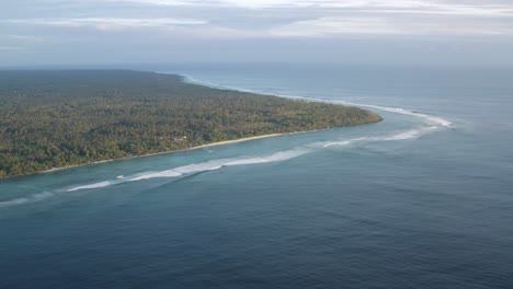 Aerial-fly-over-the-blue-ocean-towards-Tonga-island-headland