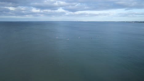 A-group-of-people-paddle-board-far-out-in-the-ocean