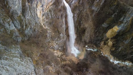 Majestic-Skakavica-waterfall-,-mountains-of-Albania,-Powerful-stream-of-water-on-steep-cliff