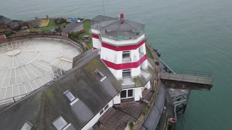 4K-30FPS-Aerial-drone-flight-around-Sol-Fort-in-the-Isle-of-Wight-showing-the-lighthouse-and-gardens-out-at-sea-1