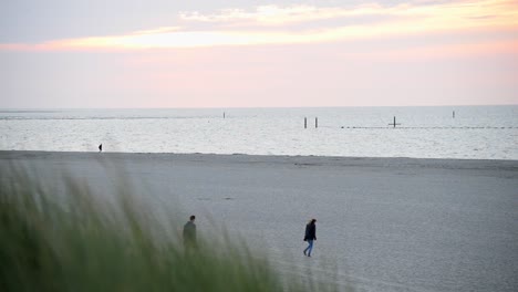 Wide-shot-on-a-sandy-beach-of-the-north-sea-in-the-netherlands