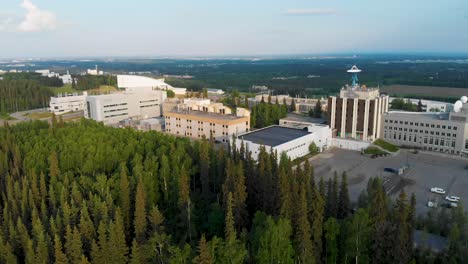 4K-Drone-Video-of-Satellites-and-Radomes-on-the-Campus-of-the-University-of-Alaska-Fairbanks,-AK-during-Summer-Day-5