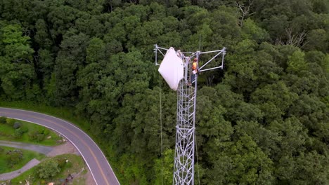 Communications-tower-orbit-aerial-in-the-mountains-of-nc-near-boone-and-sampson-nc