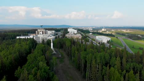 4K-Drone-Video-of-Satellites-and-Radomes-on-the-Campus-of-the-University-of-Alaska-Fairbanks,-AK-during-Summer-Day-4