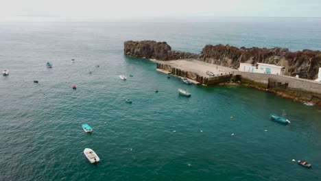 Panoramic-drone-flight-over-blue-sea-on-the-beaches-of-madeira-island
