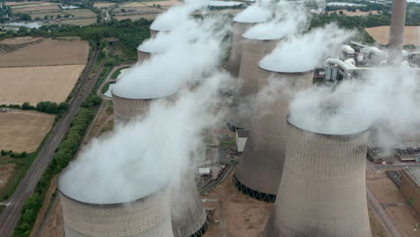 Drone-shot-over-Large-power-plant-cooling-towers