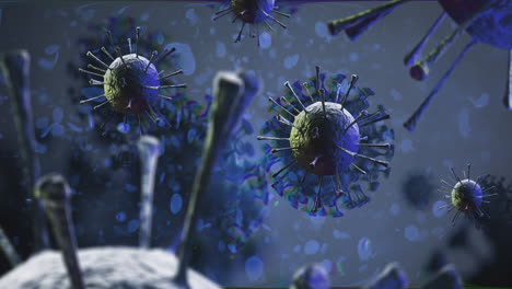 Coronavirus-Covid-19-macro-animation-of-blue-pathogen-viruses-floating-on-blood-cells-background