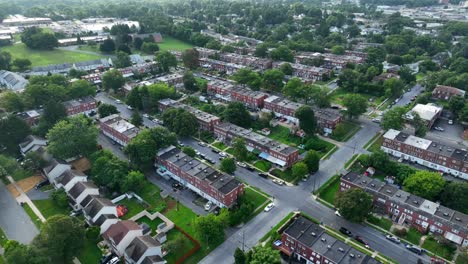 Row-homes-and-urban-residence-life--aerial-footage
