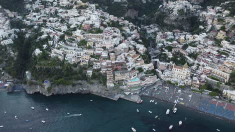 A-view-of-the-beautiful-Positano-from-above-in-Italy,-Amalfi-coast