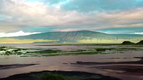 Aerial-View-On-A-Picturesque-Landscape-Of-Lake-Natron-In-Tanzania---drone-shot