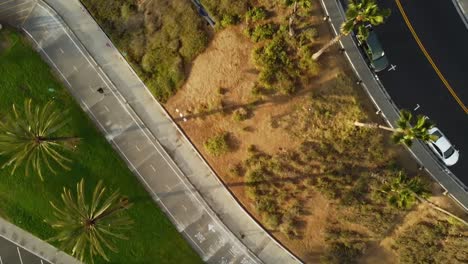 Drove-shot-of-bike-path-in-a-park