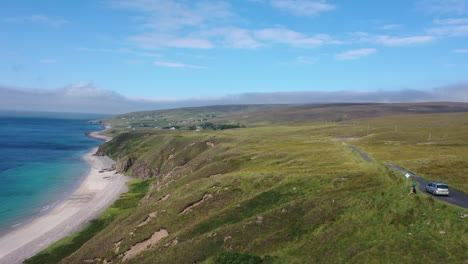 Magnificent-drone-shot-of-northern-Scotland-revealing-turquoise-waters-and-white-beaches