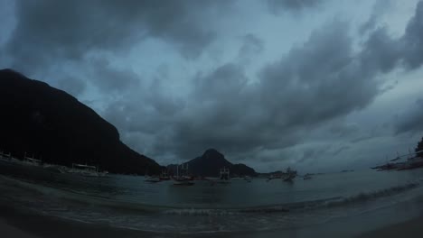 Time-lapse-of-sunset-during-storm,-El-Nido,-Philippines
