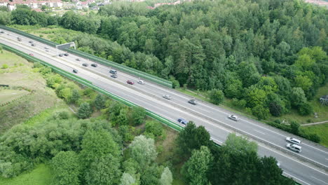Highway-traffic-in-Gdynia,-Poland-on-S6-road,-drone-view