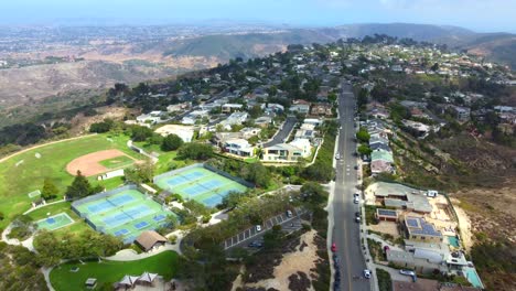 Top-of-The-World-Park-and-Homes-on-Laguna-Heights,-Laguna-Beach,-California-USA,-Drone-Aerial-View