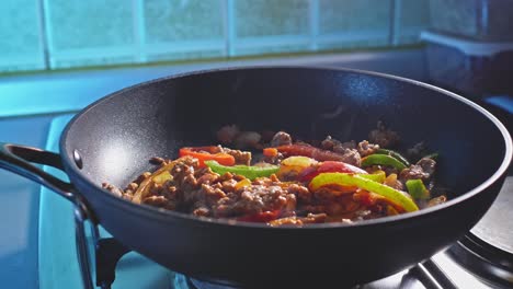 Cooking-Ground-Turkey-With-Bell-Peppers-In-Skillet-For-Chow-Mein-Noodles-Recipe