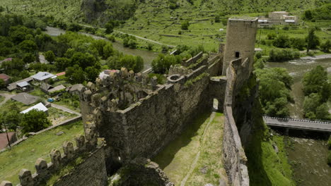 Abandoned-Ruined-Fortress-Of-Khertvisi-Towering-In-The-Small-Village-Within-The-Caucasus-Mountains-In-Southern-Georgia