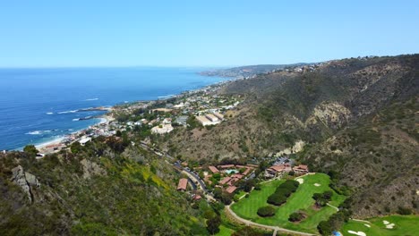 Aerial:-Golf-course-in-Laguna-Beach,-California