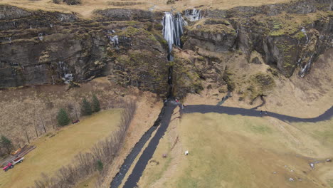 Aerial-shot-of-Gljufrabui,-next-to-Seljlandsfoss-in-Iceland-1