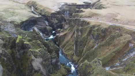 Fjadrargljufur-canyon-aerial-shot-in-Iceland-in-early-winter-6