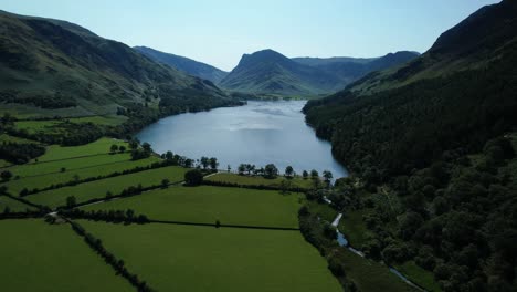 Aerial-view-of-Buttermere-Lake,-Lake-District,-Cumbria,-UK