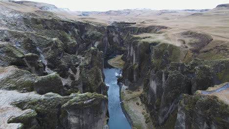 Fjadrargljufur-canyon-aerial-shot-in-Iceland-in-early-winter-5