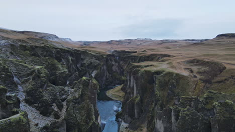Fjadrargljufur-canyon-aerial-shot-in-Iceland-in-early-winter-4