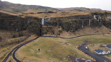 Aerial-shot-of-Gljufrabui,-next-to-Seljlandsfoss-in-Iceland