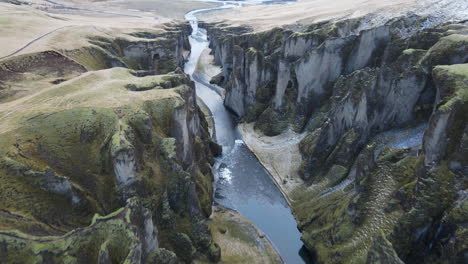 Fjadrargljufur-canyon-aerial-shot-in-Iceland-in-early-winter-2