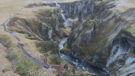 Fjadrargljufur-canyon-aerial-shot-in-Iceland-in-early-winter-1